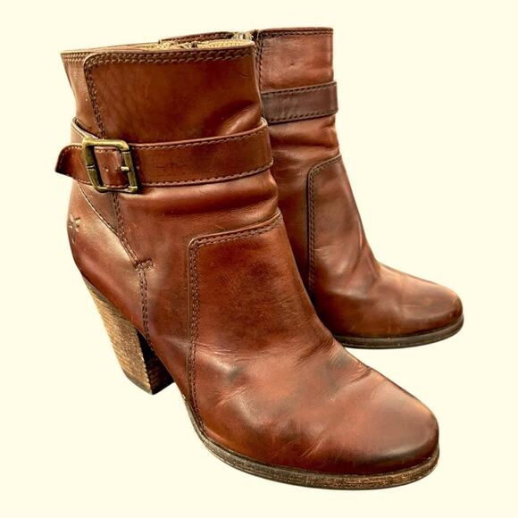 Frye Wood Block Heel Patty Riding Bootie Brown Size 6 - Picture 2 of 11